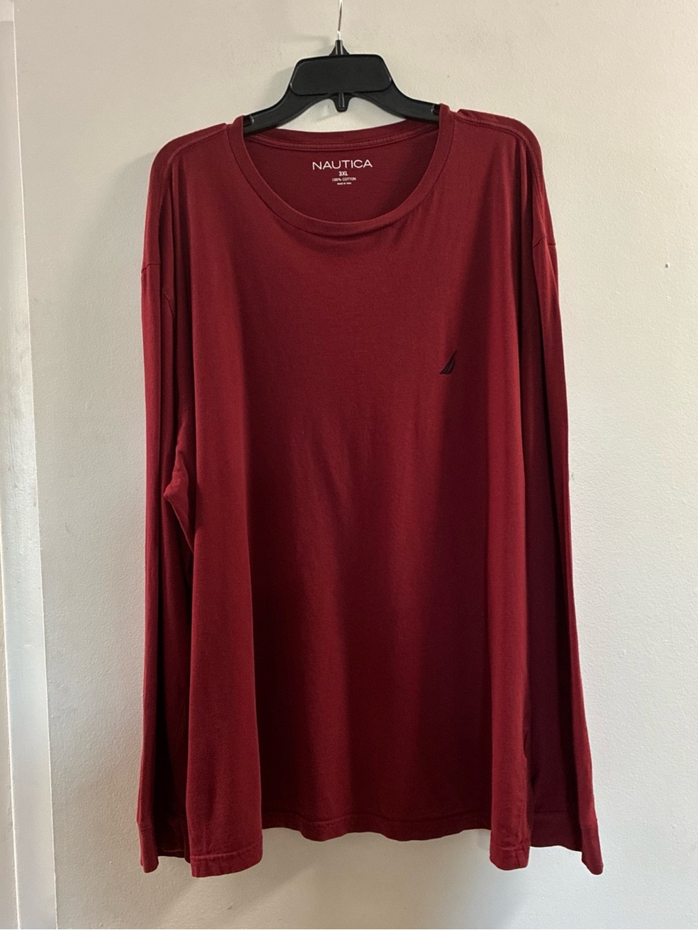 Nautica Men's Long-Sleeve Crew Neck Shirt - Wine Red
